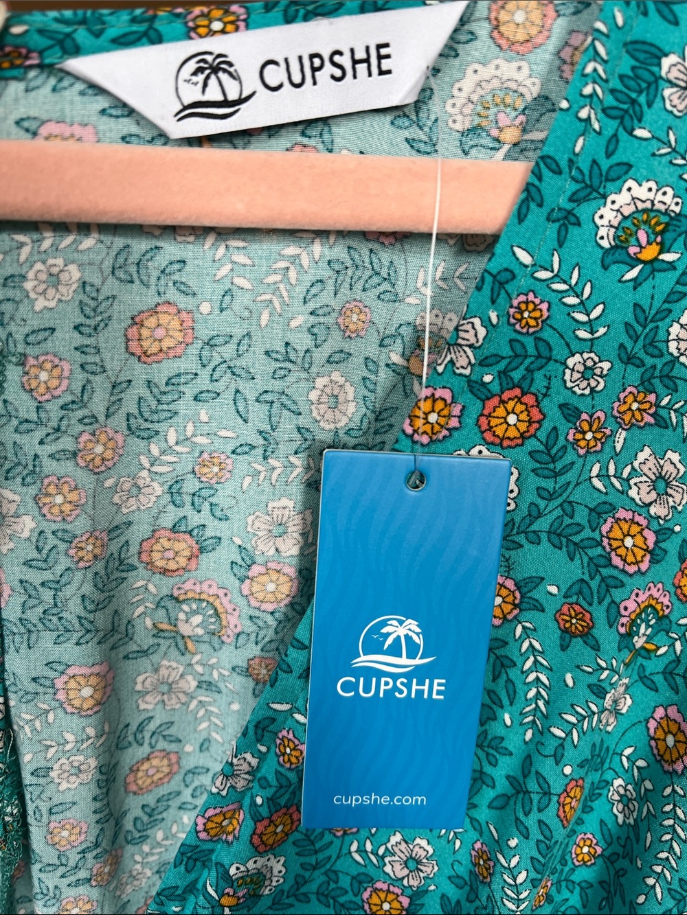 Teal Floral Boho Tie-Waist Romper / Mini Dress - Picture 6 of 7